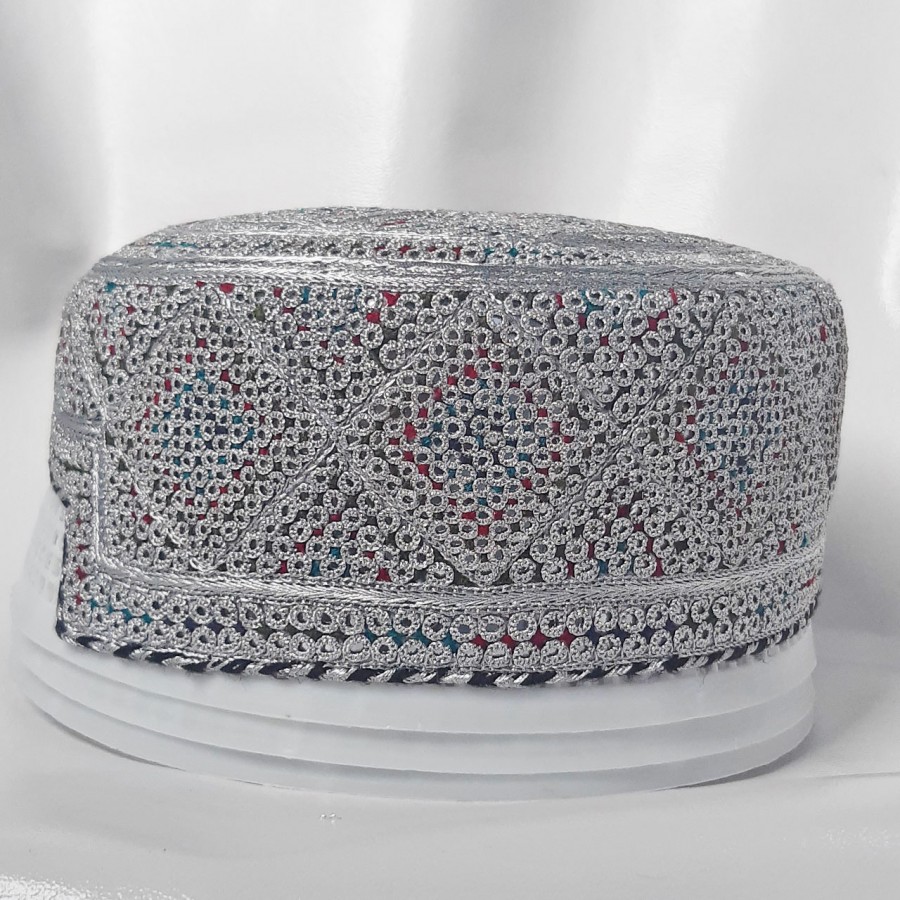 Silver Multi Ghotki Yaqoobi Zardari Cap or Topi MKC-859